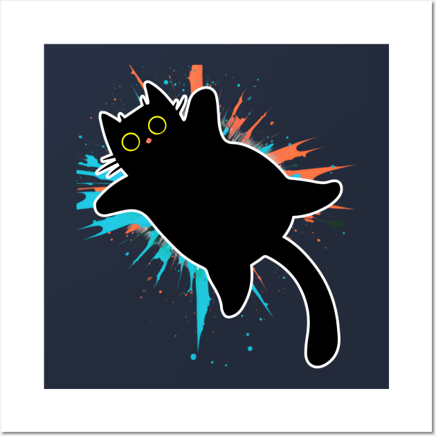 Funky Blue Orange Paint Explosion by Black Cat Wall Art by vystudio